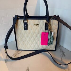 Betsy Johnson XOLALA Sardine Quilted Cream and Navy Tote Bag New